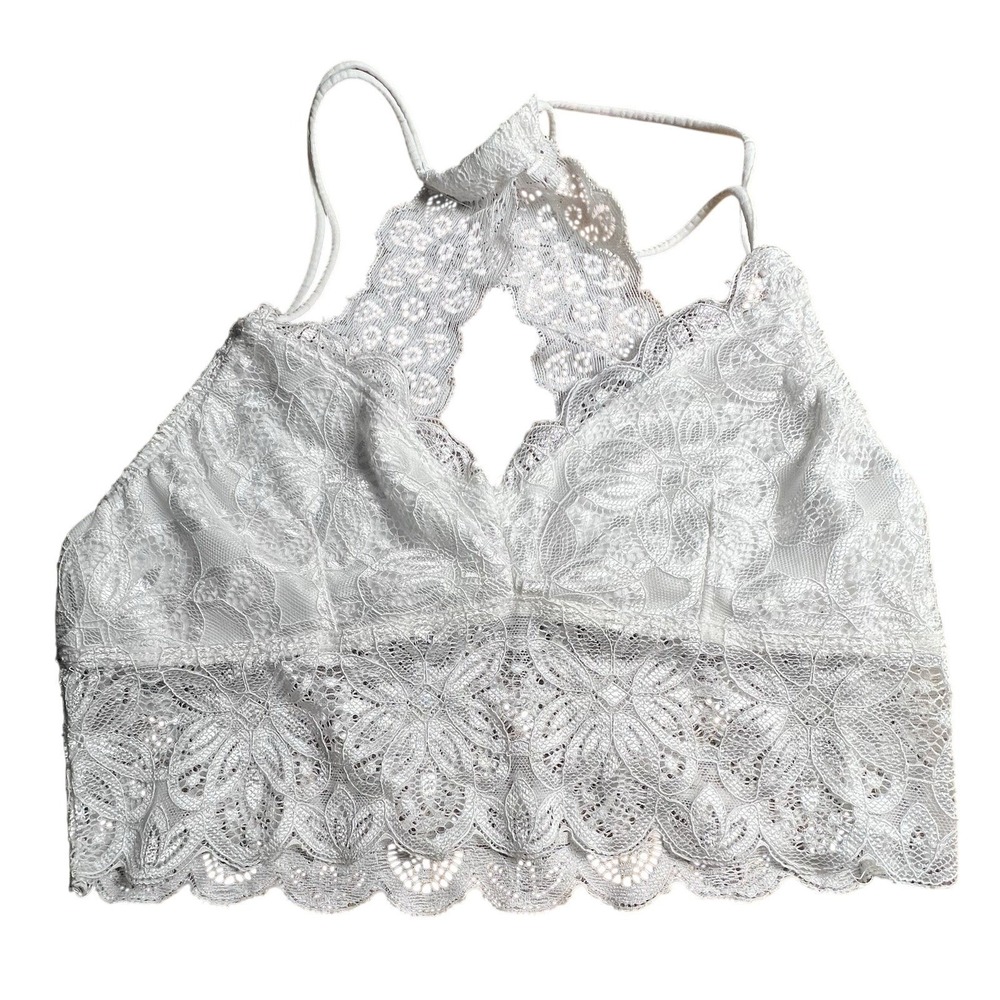 SWS Essentials White Floral Lace Racerback Bralette Size Medium Scalloped Hem